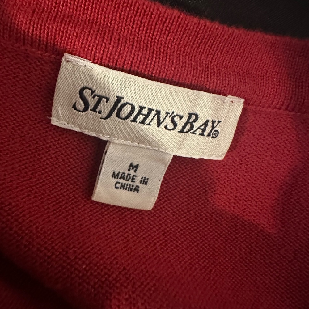 St. John's Bay Red and Gray Argyle Cardigan - Picture 4 of 5